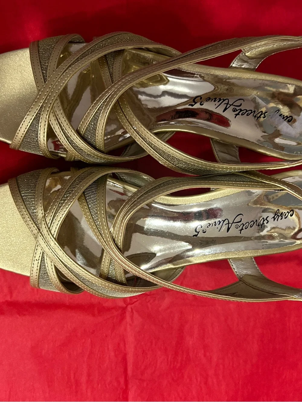 easy street Gold Metallic Strappy Heels